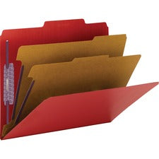 Six-section Pressboard Top Tab Classification Folders, Six Safeshield Fasteners, 2 Dividers, Letter Size, Bright Red, 10/box