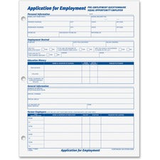 Employee Application Form, One-part (no Copies), 11 X 8.38, 50 Forms/pad, 2 Pads/pack