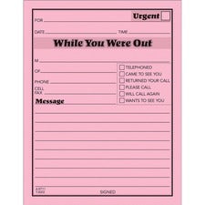 Pink Message Pad, One-part (no Copies), 4.25 X 5.5, 50 Forms/pad, 12 Pads/pack