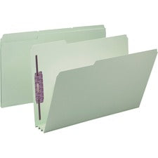 Recycled Pressboard Fastener Folders, 1/3-cut Tabs, Two Safeshield Fasteners, 3" Expansion, Legal Size, Gray-green, 25/box