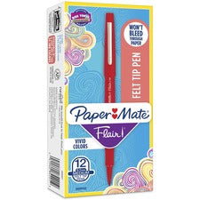 Point Guard Flair Felt Tip Porous Point Pen, Stick, Medium 0.7 Mm, Red Ink, Red Barrel, Dozen