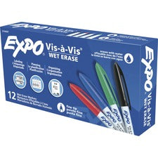 Vis-a-vis Wet Erase Marker, Fine Bullet Tip, Assorted, Dozen