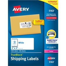 Shipping Labels W/ Trueblock Technology, Laser Printers, 2 X 4, White, 10/sheet, 100 Sheets/box