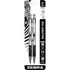 F-301 Ballpoint Pen, Retractable, Fine 0.7 Mm, Black Ink, Stainless Steel/black Barrel, 2/pack