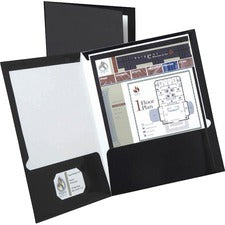 High Gloss Laminated Paperboard Folder, 100-sheet Capacity, 11 X 8.5, Black, 25/box