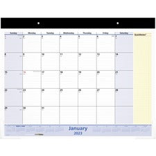 Quicknotes Desk Pad, 22 X 17, White/blue/yellow Sheets, Black Binding, Clear Corners, 13-month (jan To Jan): 2023 To 2024