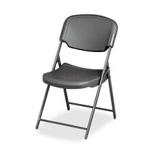 Rough N Ready Commercial Folding Chair, Supports Up To 350 Lb, 15.25" Seat Height, Charcoal Seat, Charcoal Back, Silver Base