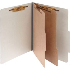 Pressboard Classification Folders, 3" Expansion, 2 Dividers, 6 Fasteners, Letter Size, Mist Gray Exterior, 10/box