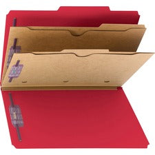 6-section Pressboard Top Tab Pocket Classification Folders, 6 Safeshield Fasteners, 2 Dividers, Legal Size, Bright Red, 10/bx