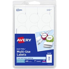 Removable Multi-use Labels, Inkjet/laser Printers, 1" Dia, White, 12/sheet, 50 Sheets/pack, (5410)