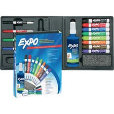 Low-odor Dry Erase Marker, Eraser And Cleaner Kit, Medium Assorted Tips, Assorted Colors, 12/set