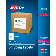White Shipping Labels-bulk Packs, Inkjet/laser Printers, 8.5 X 11, White, 250/box