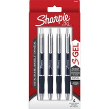 S-gel Premium Metal Barrel Gel Pen, Retractable, Medium 0.7 Mm, Black Ink, Blue Barrel, 4/pack