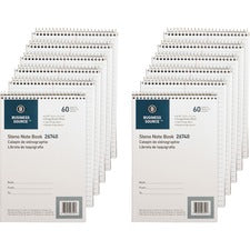Business Source Steno Notebook - 60 Sheets - Wire Bound - Gregg Ruled Margin - 15 lb Basis Weight - 6" x 9" - White Paper - Stiff-back - 12 / Pack