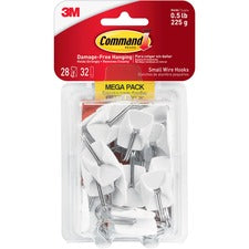 General Purpose Hooks, Small, Metal, White/silver, 0.5 Lb Capacity, 28 Hooks And 32 Strips/pack