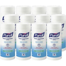PURELL&reg; Alcohol Formula Hand Sanitizing Wipes - White - Pre-moistened, Durable, Lint-free, Textured, Fragrance-free, Dye-free, Non-sticky, Residue-free - For Hand - 80 Per Canister - 12 / Carton