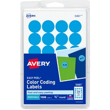 Printable Self-adhesive Removable Color-coding Labels, 0.75" Dia, Light Blue, 24/sheet, 42 Sheets/pack, (5461)