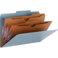 6-section Pressboard Top Tab Pocket Classification Folders, 6 Safeshield Fasteners, 2 Dividers, Legal Size, Blue, 10/box