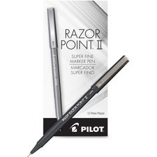 Razor Point Ii Super Fine Line Porous Point Pen, Stick, Extra-fine 0.2 Mm, Black Ink, Black Barrel, Dozen