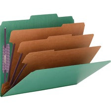Eight-section Pressboard Top Tab Classification Folders, Eight Safeshield Fasteners, 3 Dividers, Letter Size, Green, 10/box