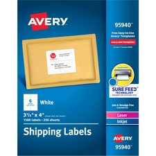 White Shipping Labels-bulk Packs, Inkjet/laser Printers, 3.33 X 4, White, 6/sheet, 250 Sheets/box