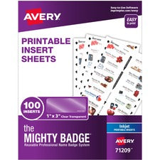 The Mighty Badge Name Badge Inserts, 1 X 3, Clear, Inkjet, 20/sheet, 5 Sheets/pack
