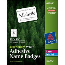 Ecofriendly Adhesive Name Badge Labels, 3.38 X 2.33, White, 400/box