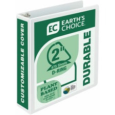 Earth's Choice Plant-based D-ring View Binder, 3 Rings, 2" Capacity, 11 X 8.5, White