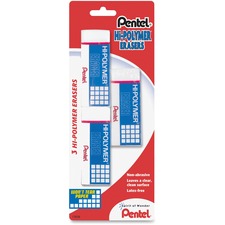 Hi-polymer Eraser, For Pencil Marks, Rectangular Block, Medium, White, 3/pack