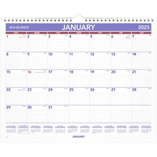 Monthly Wall Calendar, 15 X 12, White/red/blue Sheets, 12-month (jan To Dec): 2023