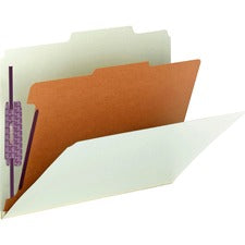 Pressboard Classification Folders, Four Safeshield Fasteners, 2/5-cut Tabs, 1 Divider, Letter Size, Gray-green, 10/box