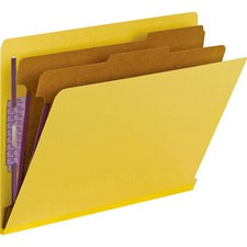 End Tab Pressboard Classification Folders, Six Safeshield Fasteners, 2" Expansion, 2 Dividers, Letter Size, Yellow, 10/box