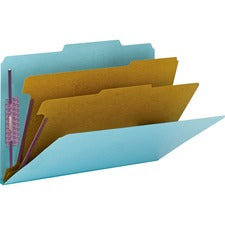 Six-section Pressboard Top Tab Classification Folders, Six Safeshield Fasteners, 2 Dividers, Legal Size, Blue, 10/box