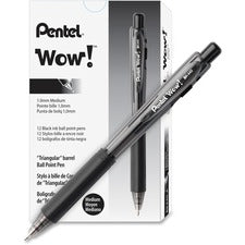 Wow! Ballpoint Pen, Retractable, Medium 1 Mm, Black Ink, Black Barrel, Dozen