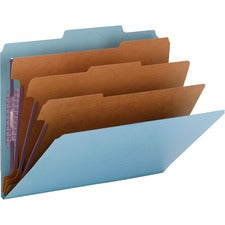 Pressboard Top Tab Classification Folders, Eight Safeshield Fasteners, 3" Expansion, 3 Dividers, Letter Size, Blue, 10/box