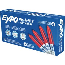 Vis-a-vis Wet Erase Marker, Fine Bullet Tip, Red, Dozen