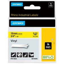Rhino Permanent Vinyl Industrial Label Tape, 0.75" X 18 Ft, Yellow/black Print