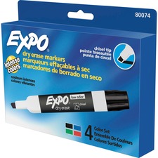Low-odor Dry-erase Marker, Broad Chisel Tip, Assorted Standard Colors, 4/set