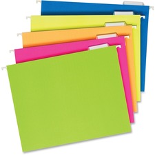 Glow Hanging File Folders, Letter Size, 1/5-cut Tabs, Assorted Colors, 25/box