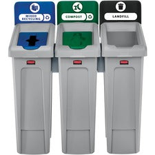 Slim Jim Recycling Station Kit, 3-stream Landfill/mixed Recycling, 69 Gal, Plastic, Blue/gray/green