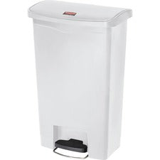 Slim Jim Resin Step-on Container, Front Step Style, 13 Gal, Polyethylene, White