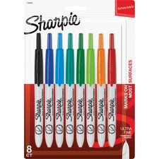 Retractable Permanent Marker, Extra-fine Needle Tip, Assorted Colors, 8/set