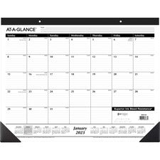 Ruled Desk Pad, 22 X 17, White Sheets, Black Binding, Black Corners, 12-month (jan To Dec): 2023