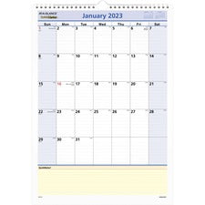 Quicknotes Wall Calendar, 12 X 17, White/blue/yellow Sheets, 12-month (jan To Dec): 2023