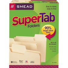 Supertab Top Tab File Folders, 1/3-cut Tabs: Assorted, Letter Size, 0.75" Expansion, 11-pt Manila, 100/box