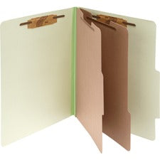 Pressboard Classification Folders, 3" Expansion, 2 Dividers, 6 Fasteners, Letter Size, Leaf Green Exterior, 10/box
