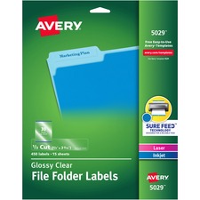 Clear Permanent File Folder Labels With Sure Feed Technology, 0.66 X 3.44, Clear, 30/sheet, 15 Sheets/pack