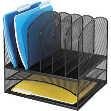 Onyx Mesh Desk Organizer With Two Horizontal And Six Upright Sections, Letter Size Files, 13.25" X 11.5" X 13", Black