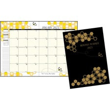 Recycled Honeycomb Monthly Planner, Honeycomb Artwork, 11 X 7, Black/gold Cover, 12-month (jan To Dec)
