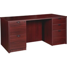 Lorell Prominence 2.0 Mahogany Laminate Double-Pedestal Desk - 5-Drawer - 1" Top, 60" x 30"29" - 5 x File, Box Drawer(s) - Double Pedestal on Left/Right Side - Band Edge - Material: Particleboard - Finish: Mahogany Laminate, Thermofused Melamine (TFM)